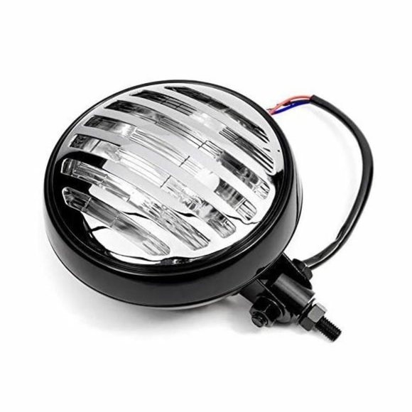 6" Black & Chrome Motorcycle Headlight with Grill High Low Headlamp Bottom Mount - Picture 4 of 5